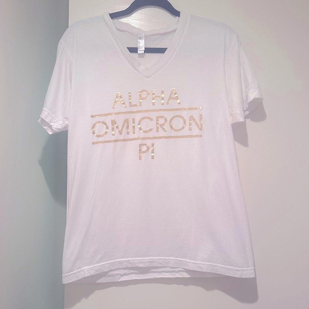 AOII t shirt Alpha Omicron Pi AOII American Apparel Size M White with Gold Foil